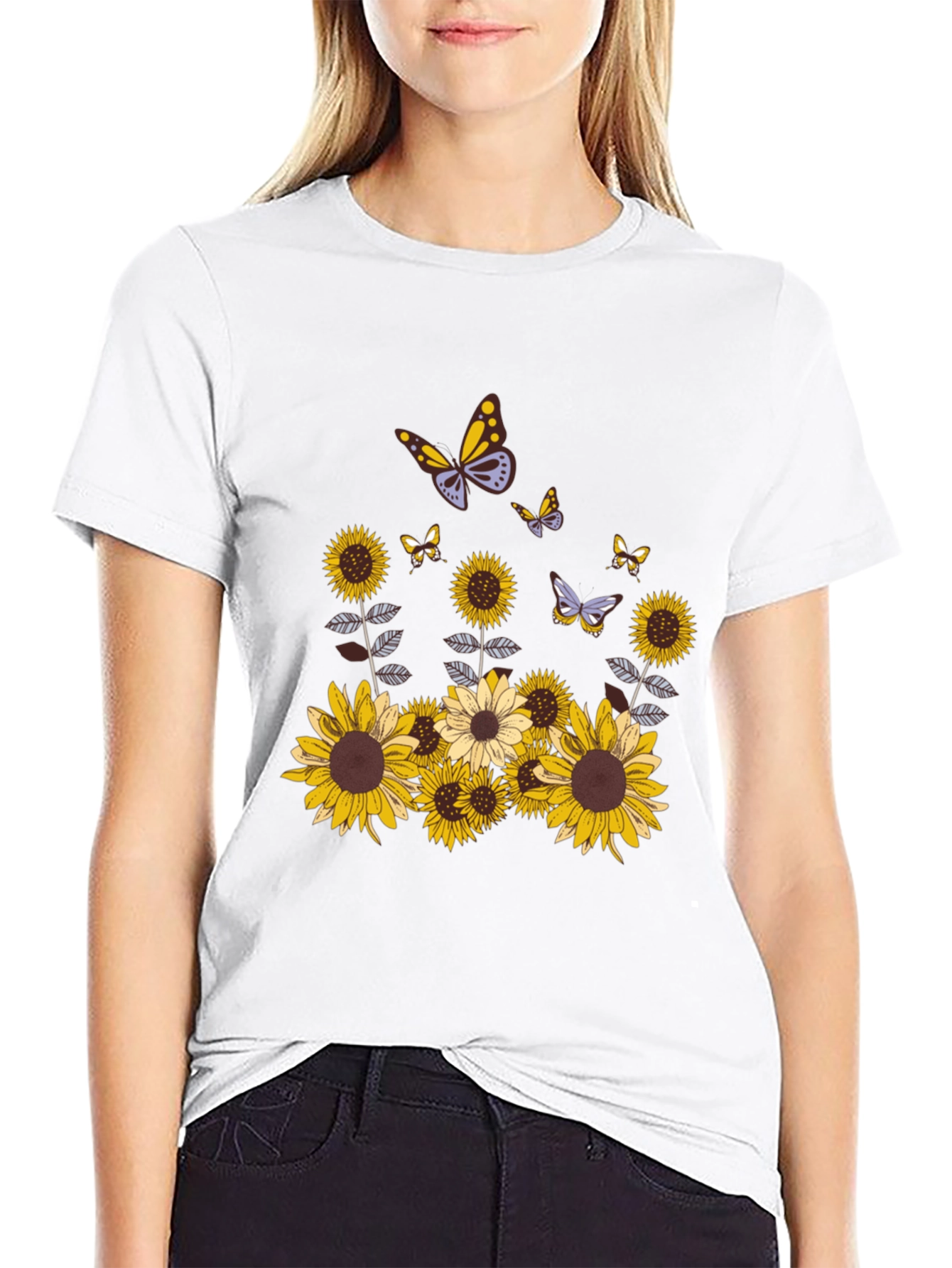 Sunflower Butterfly Graphic Tee - Stylish & Unique