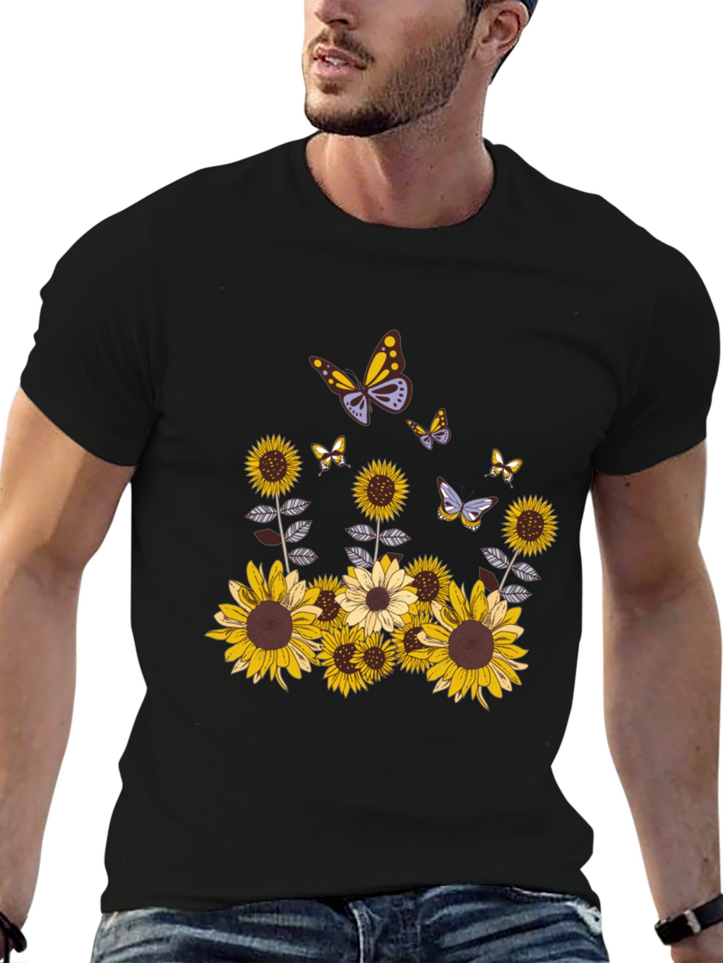 Sunflower Butterfly Graphic Tee - Stylish & Unique