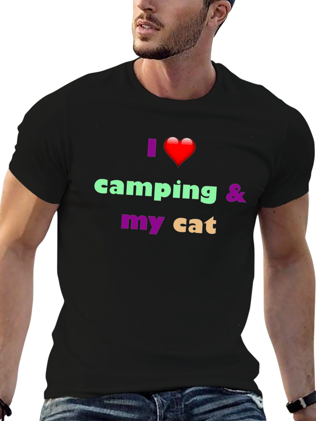 I Heart Camping & My Cat Black Tee