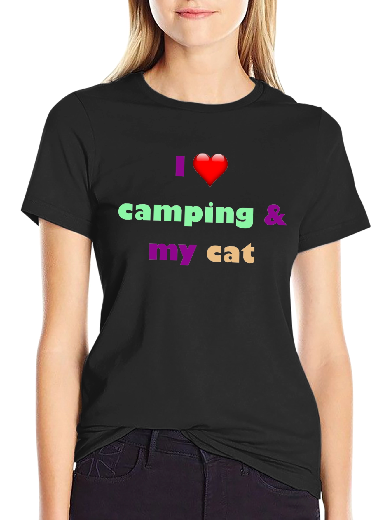 I Heart Camping & My Cat Black Tee