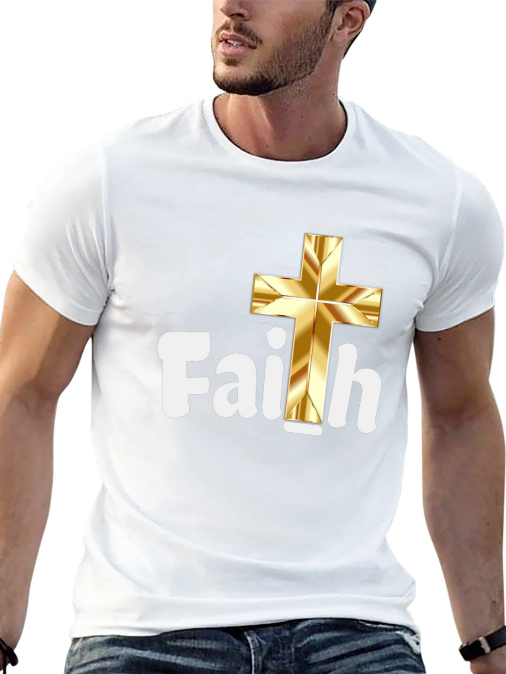 Faith Gold Cross Black T-Shirt