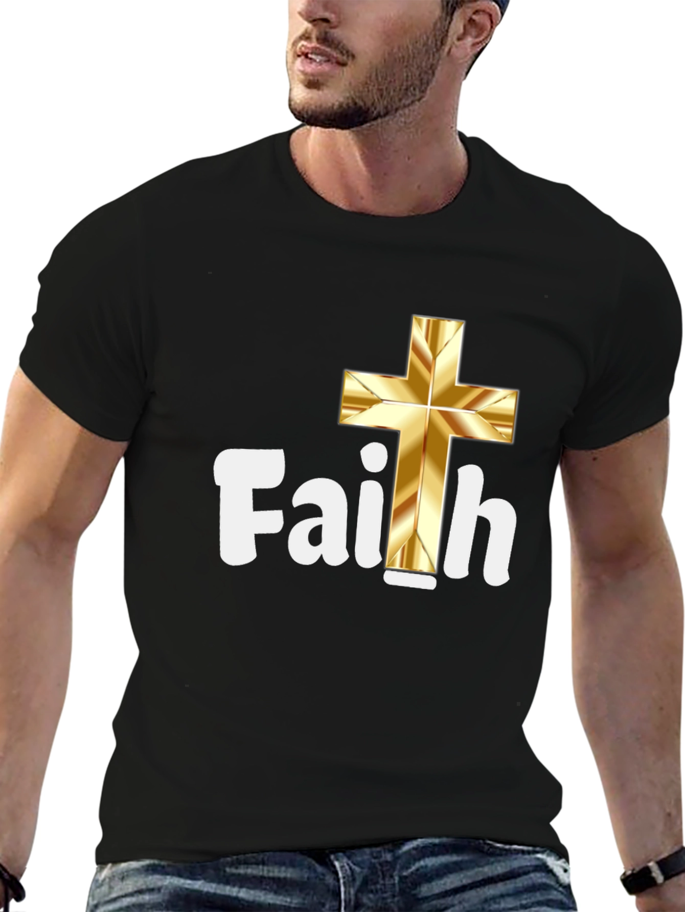 Faith Gold Cross Black T-Shirt