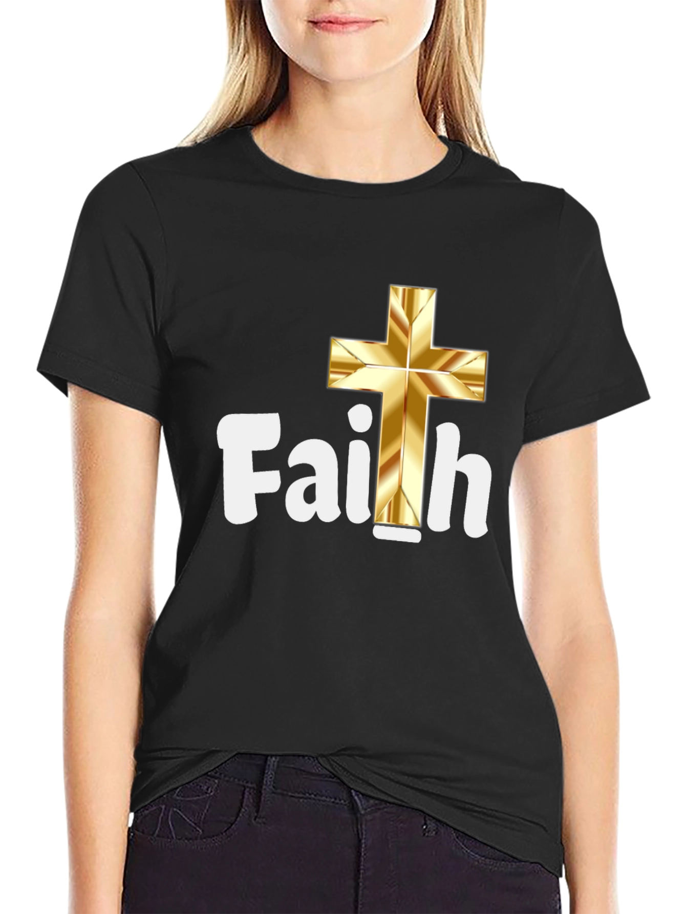 Faith Gold Cross Black T-Shirt