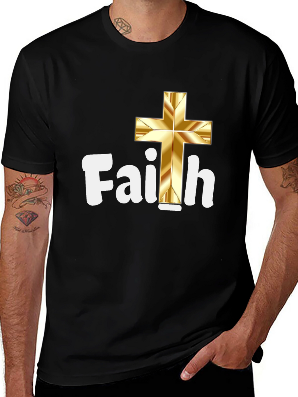 Faith Gold Cross Black T-Shirt