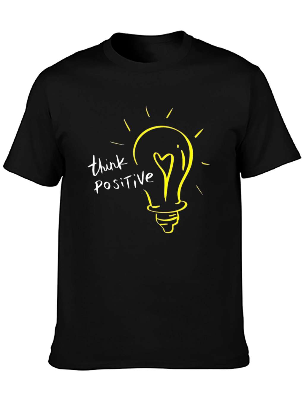 Think Positive Lightbulb Graphic T-Shirt - Black