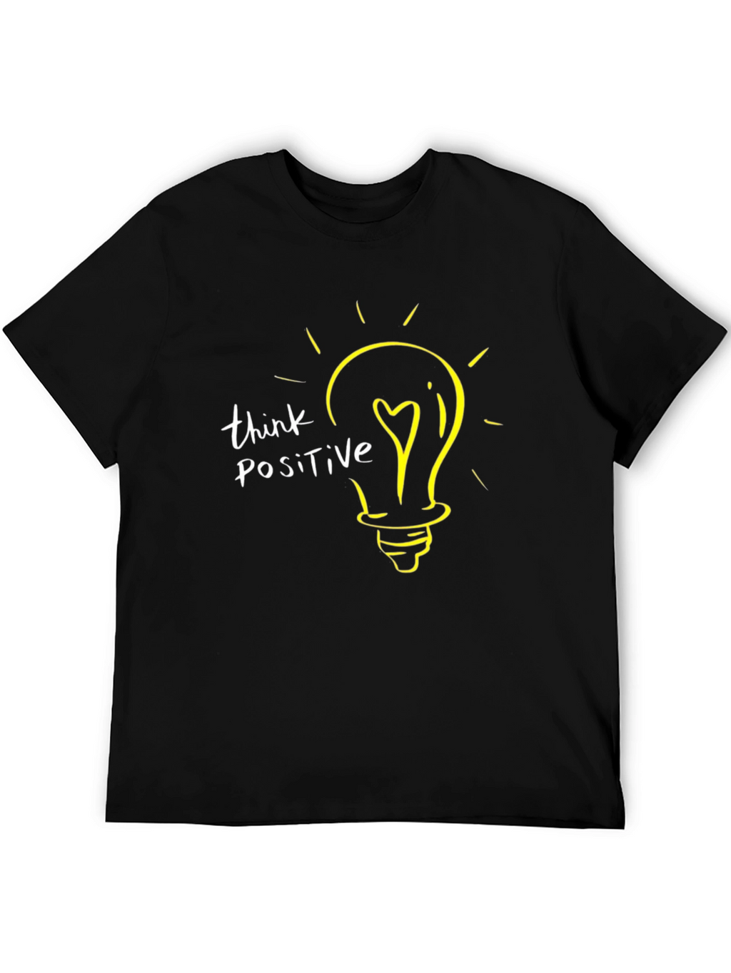 Think Positive Lightbulb Graphic T-Shirt - Black