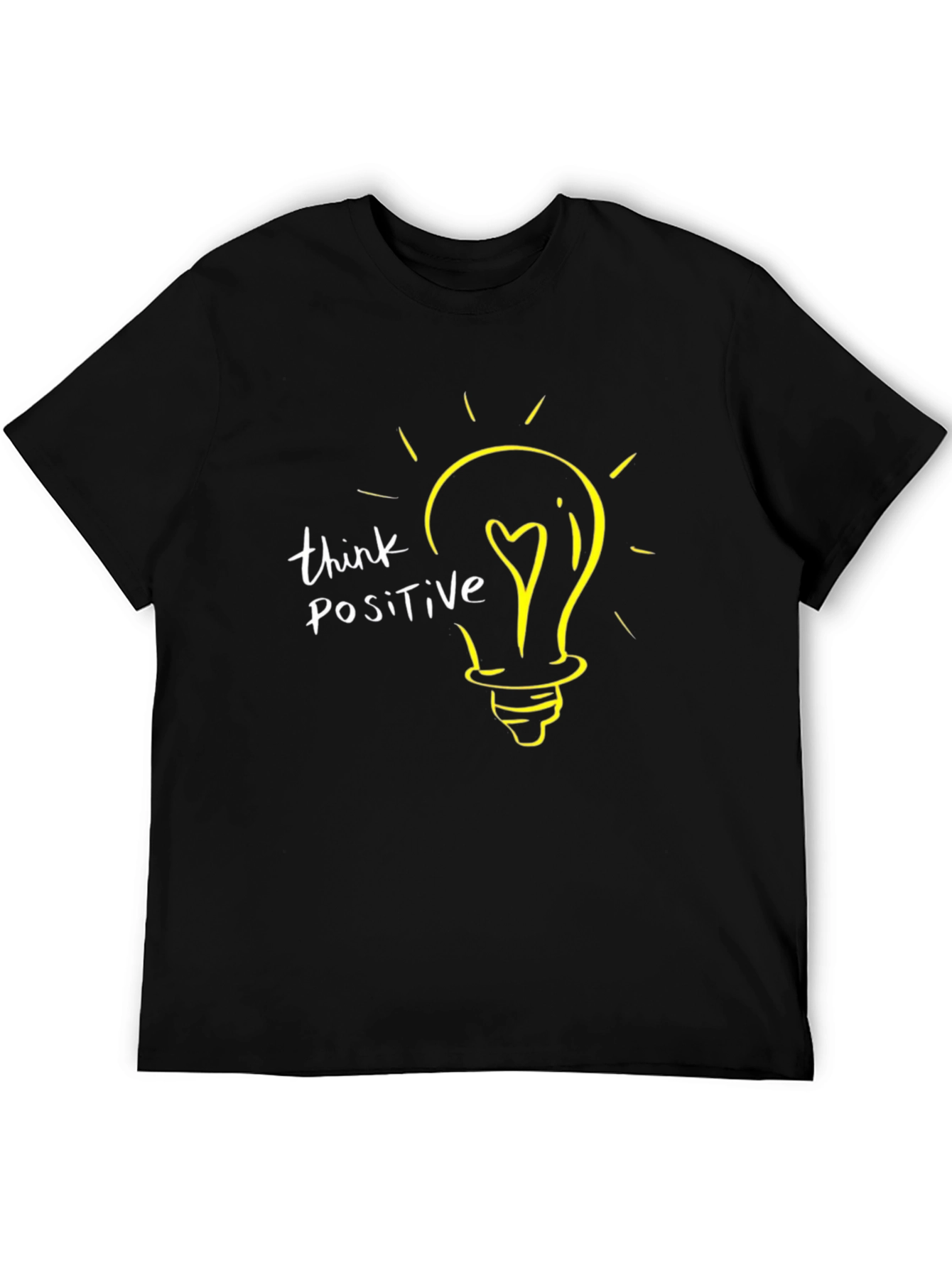 Think Positive Lightbulb Graphic T-Shirt - Black