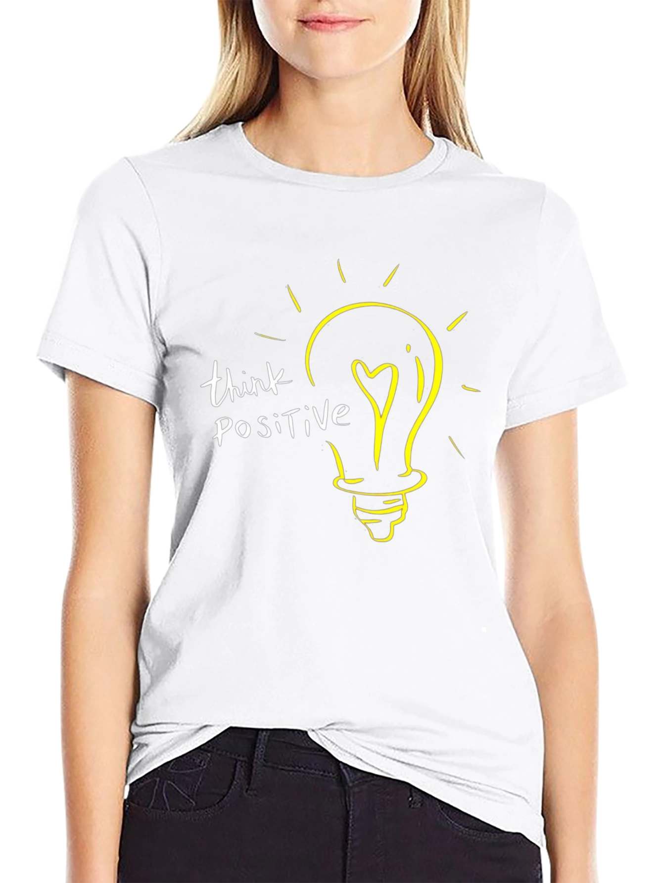 Think Positive Lightbulb Graphic T-Shirt - Black
