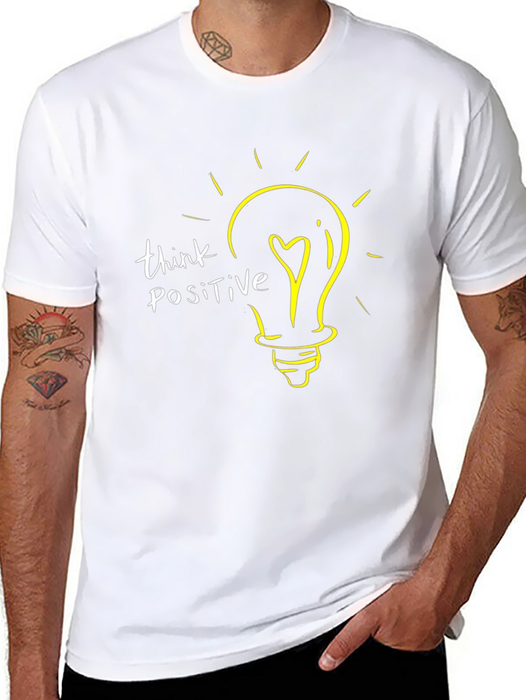 Think Positive Lightbulb Graphic T-Shirt - Black