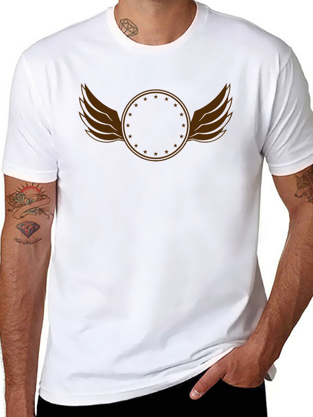 Winged Star Circle Black Tee