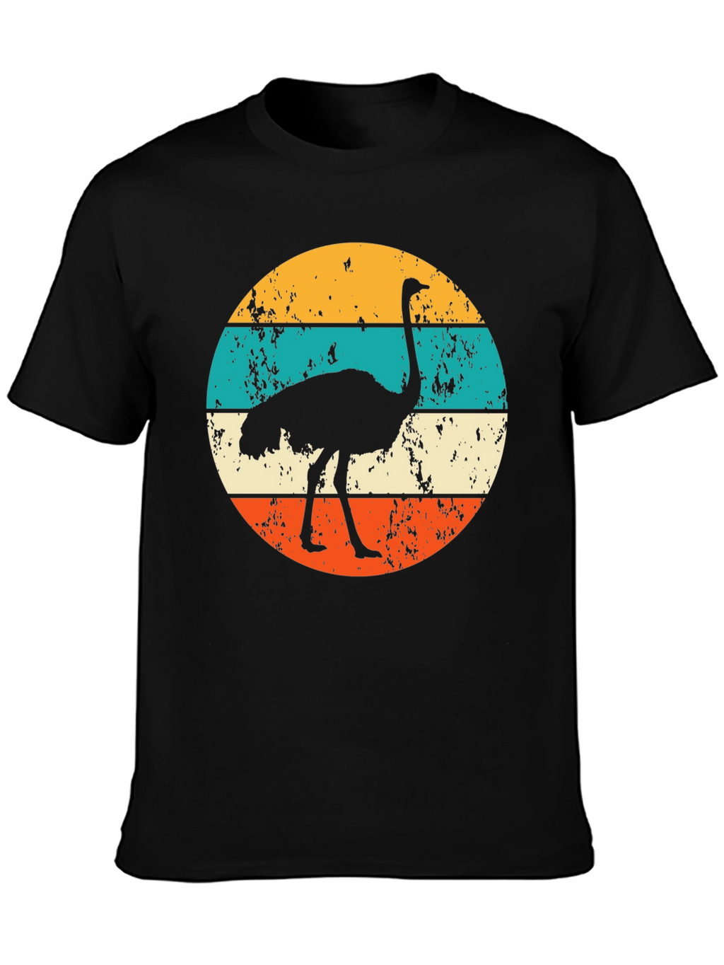 Retro Ostrich Sunset Graphic Tee - Black