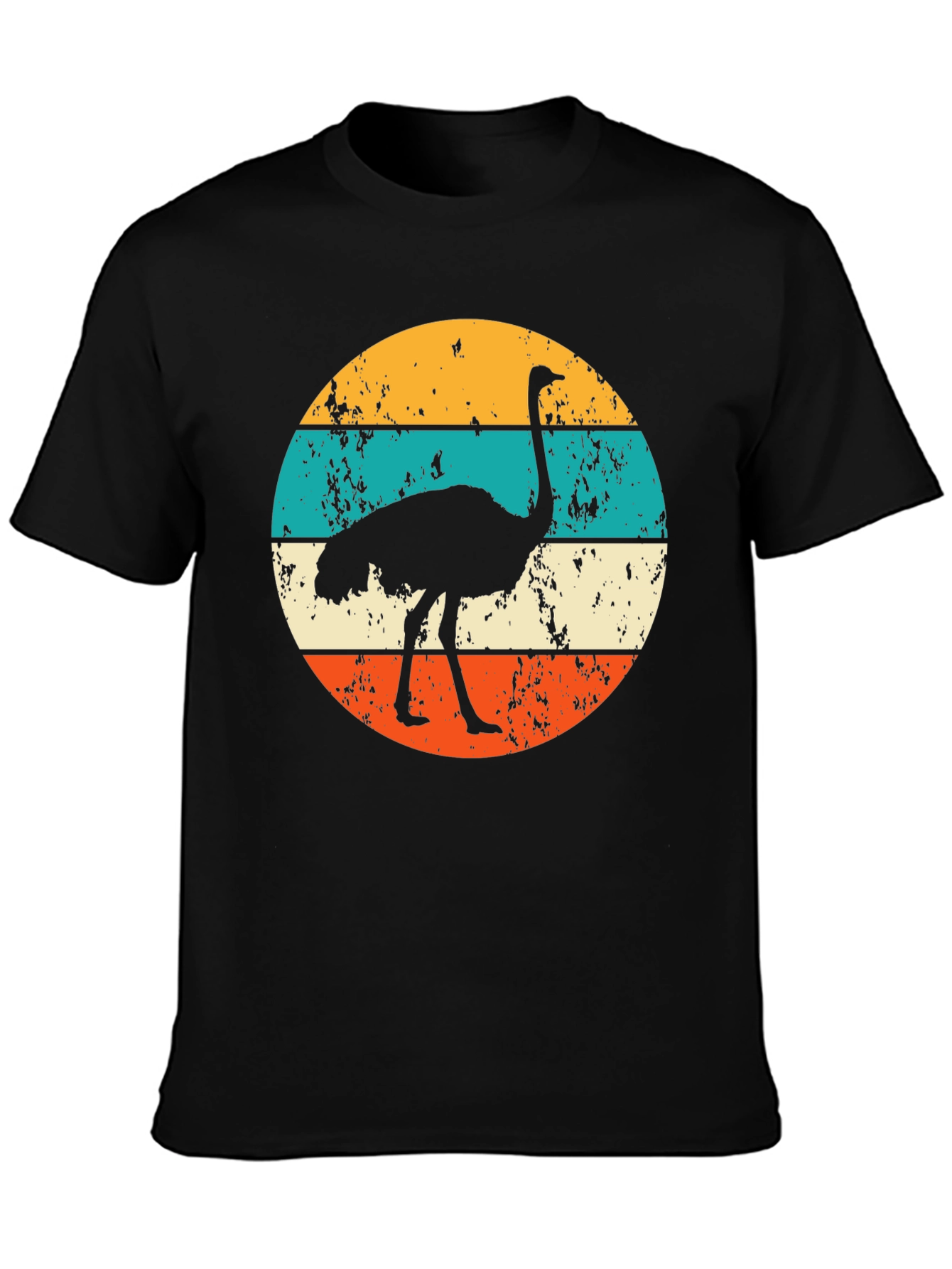 Retro Ostrich Sunset Graphic Tee - Black
