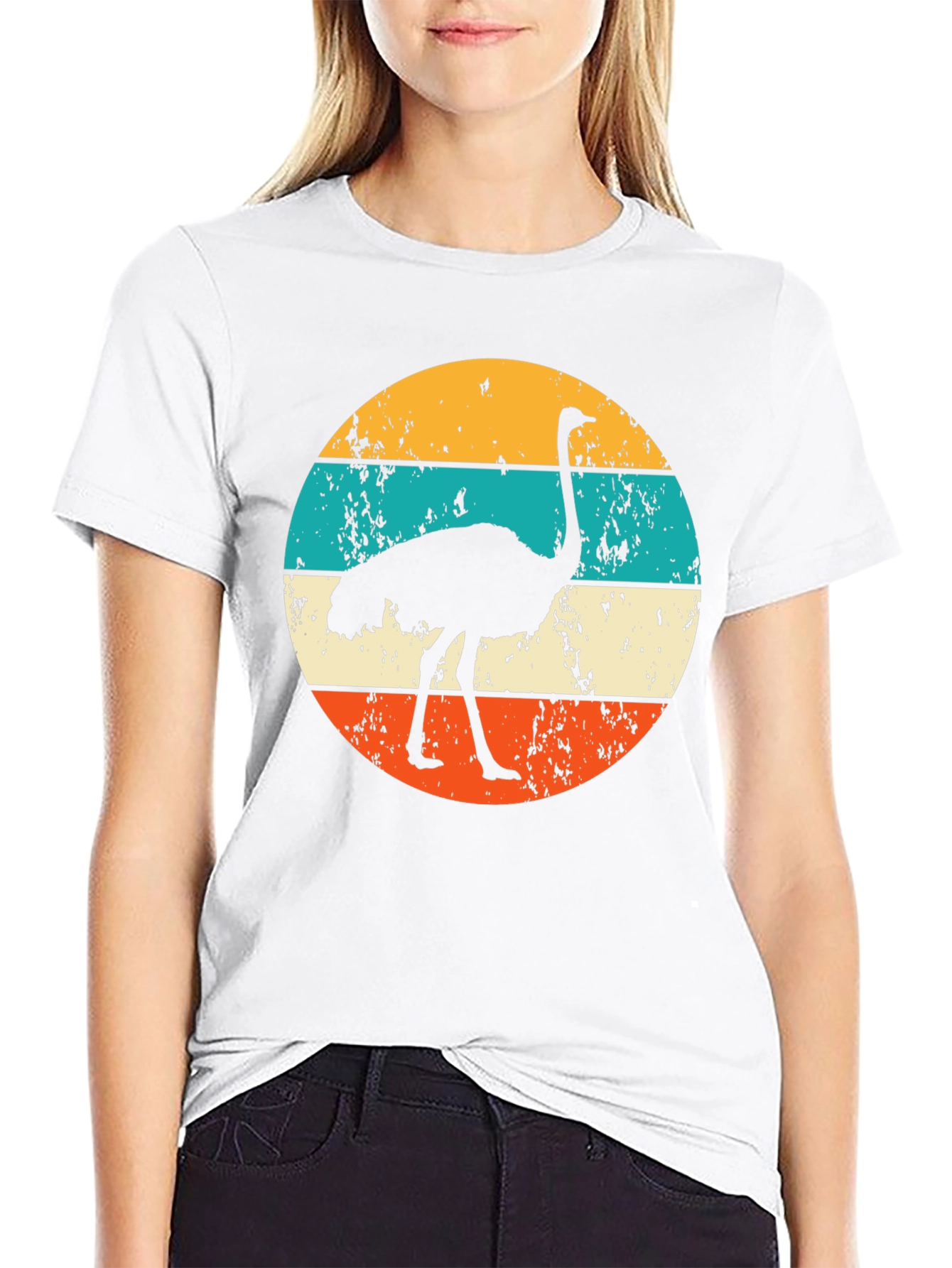 Retro Ostrich Sunset Graphic Tee - Black