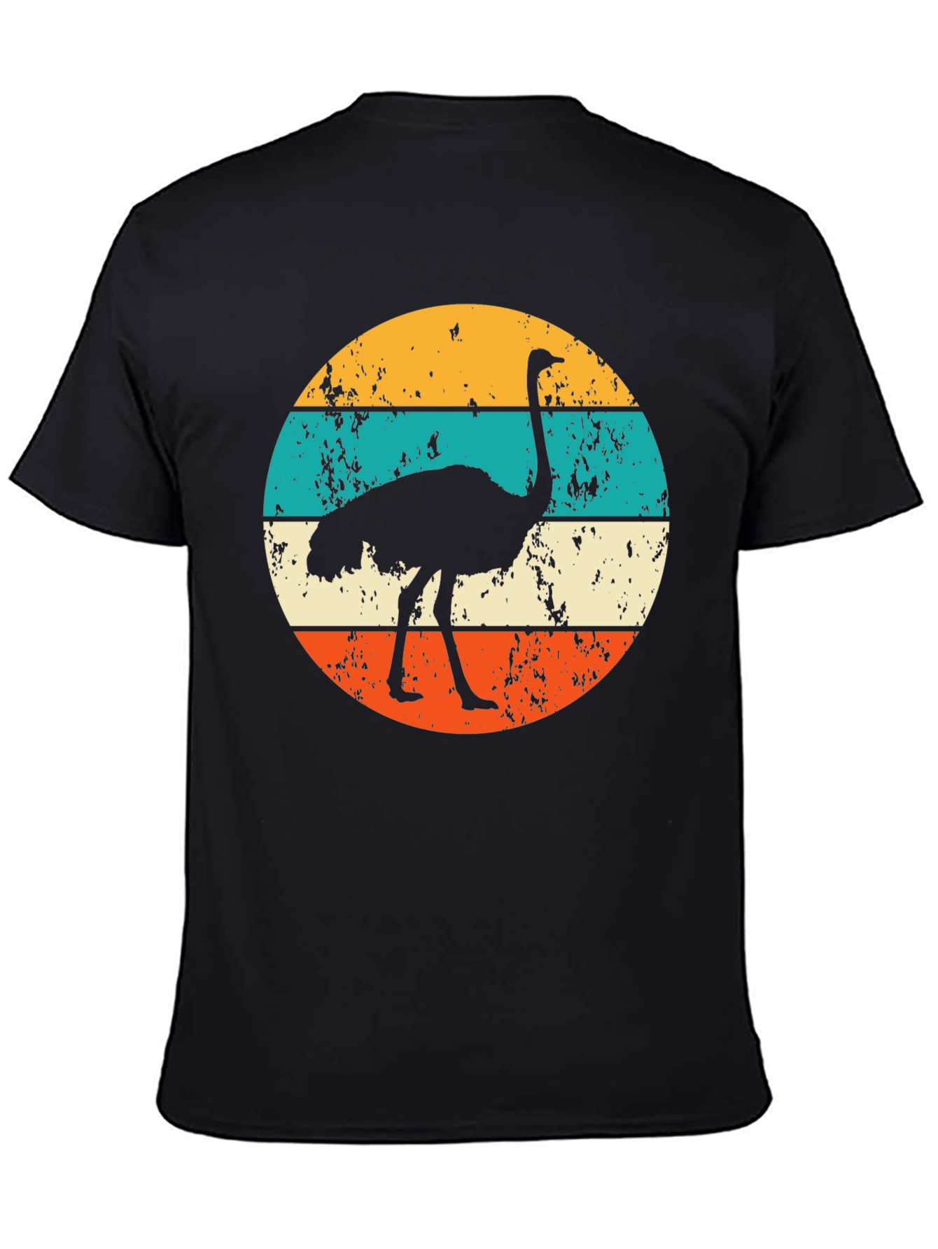 Retro Ostrich Sunset Graphic Tee - Black