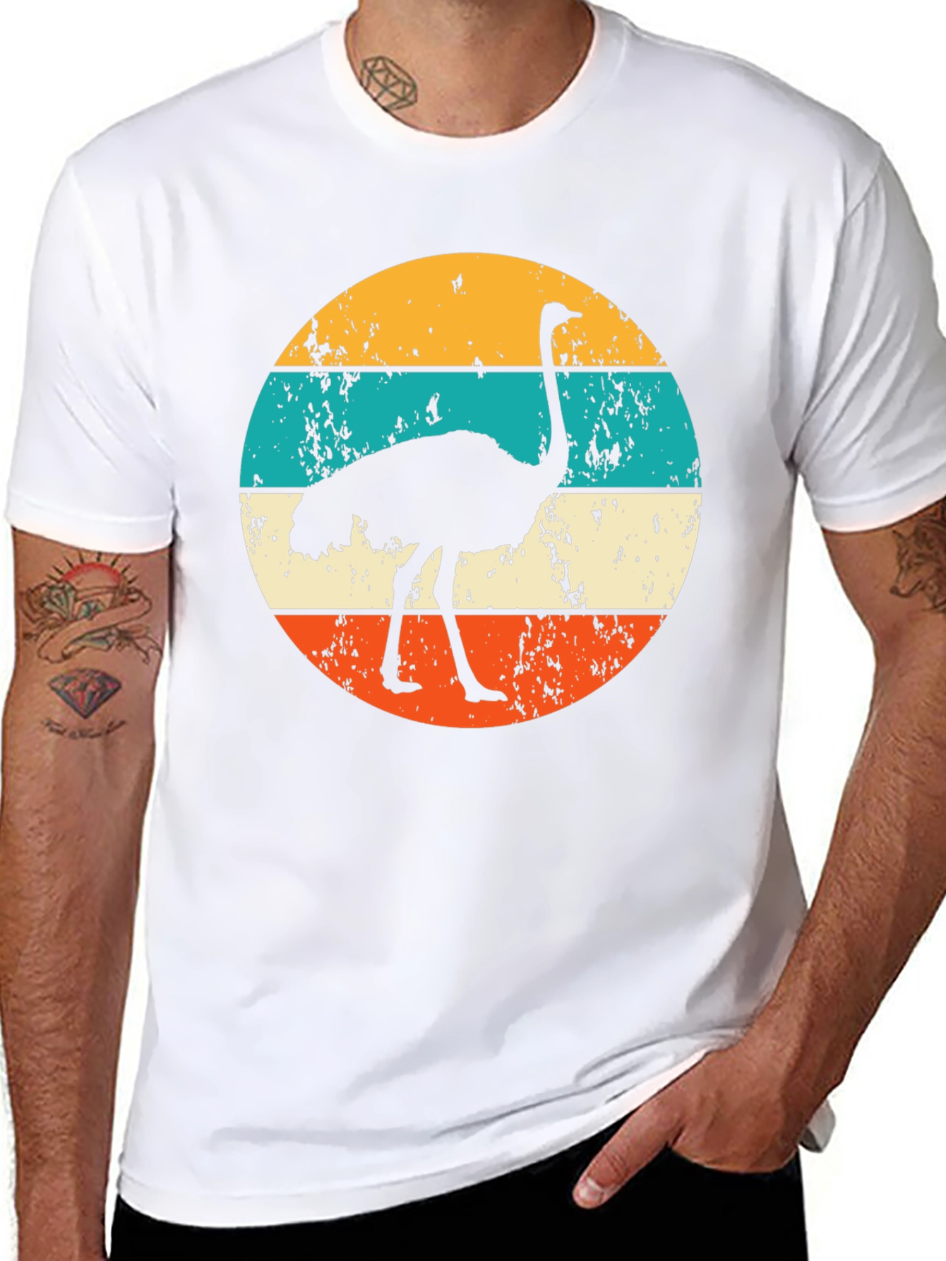 Retro Ostrich Sunset Graphic Tee - Black