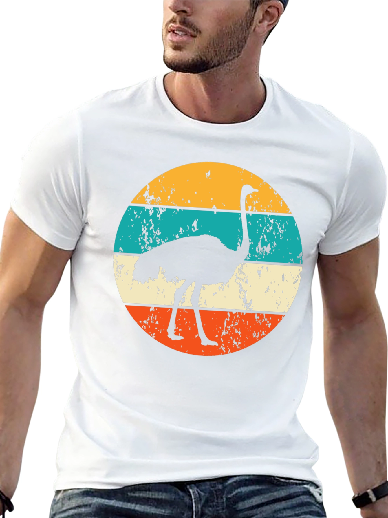 Retro Ostrich Sunset Graphic Tee - Black