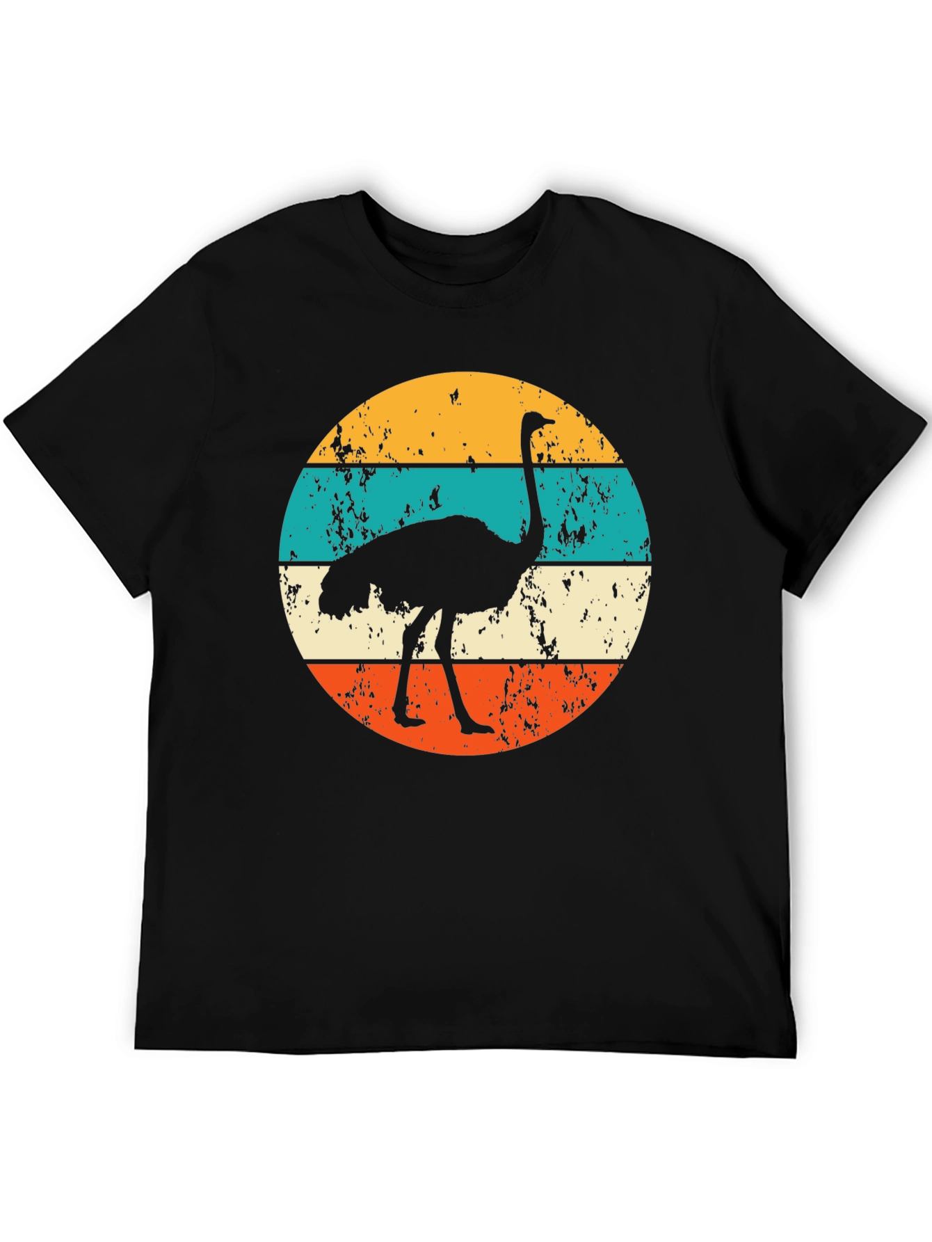 Retro Ostrich Sunset Graphic Tee - Black