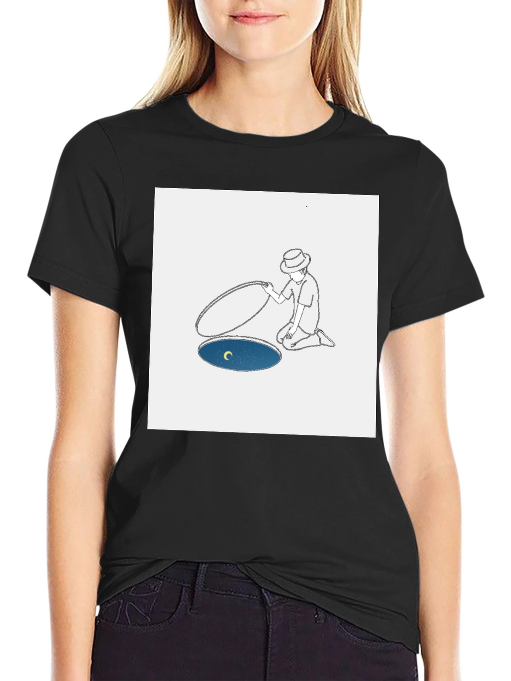Man Opening Moon T-Shirt - Black Cotton Tee