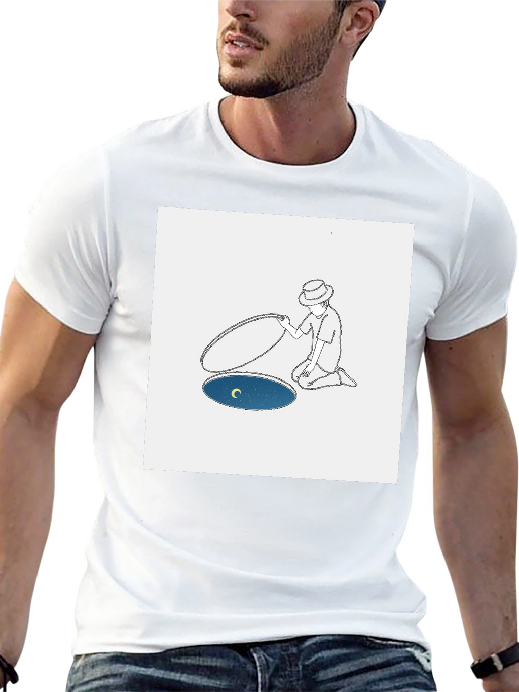 Man Opening Moon T-Shirt - Black Cotton Tee