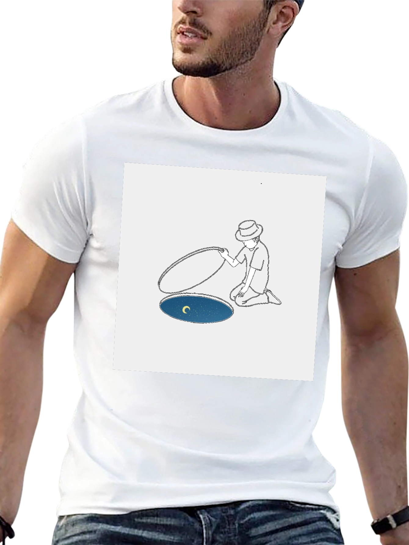 Man Opening Moon T-Shirt - Black Cotton Tee