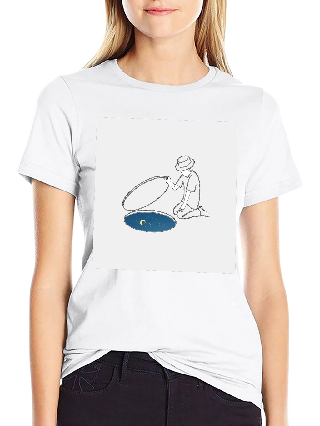Man Opening Moon T-Shirt - Black Cotton Tee