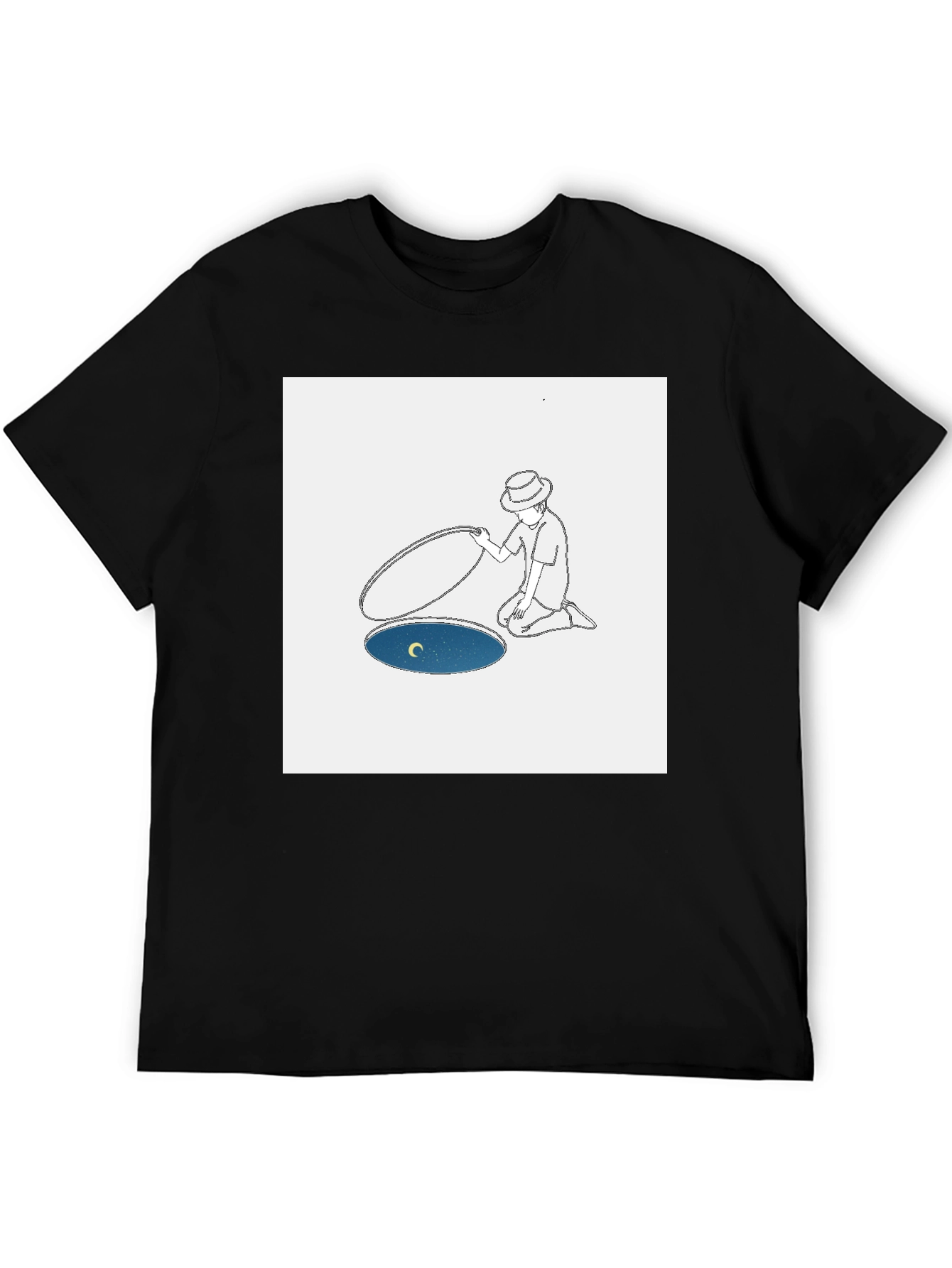 Man Opening Moon T-Shirt - Black Cotton Tee