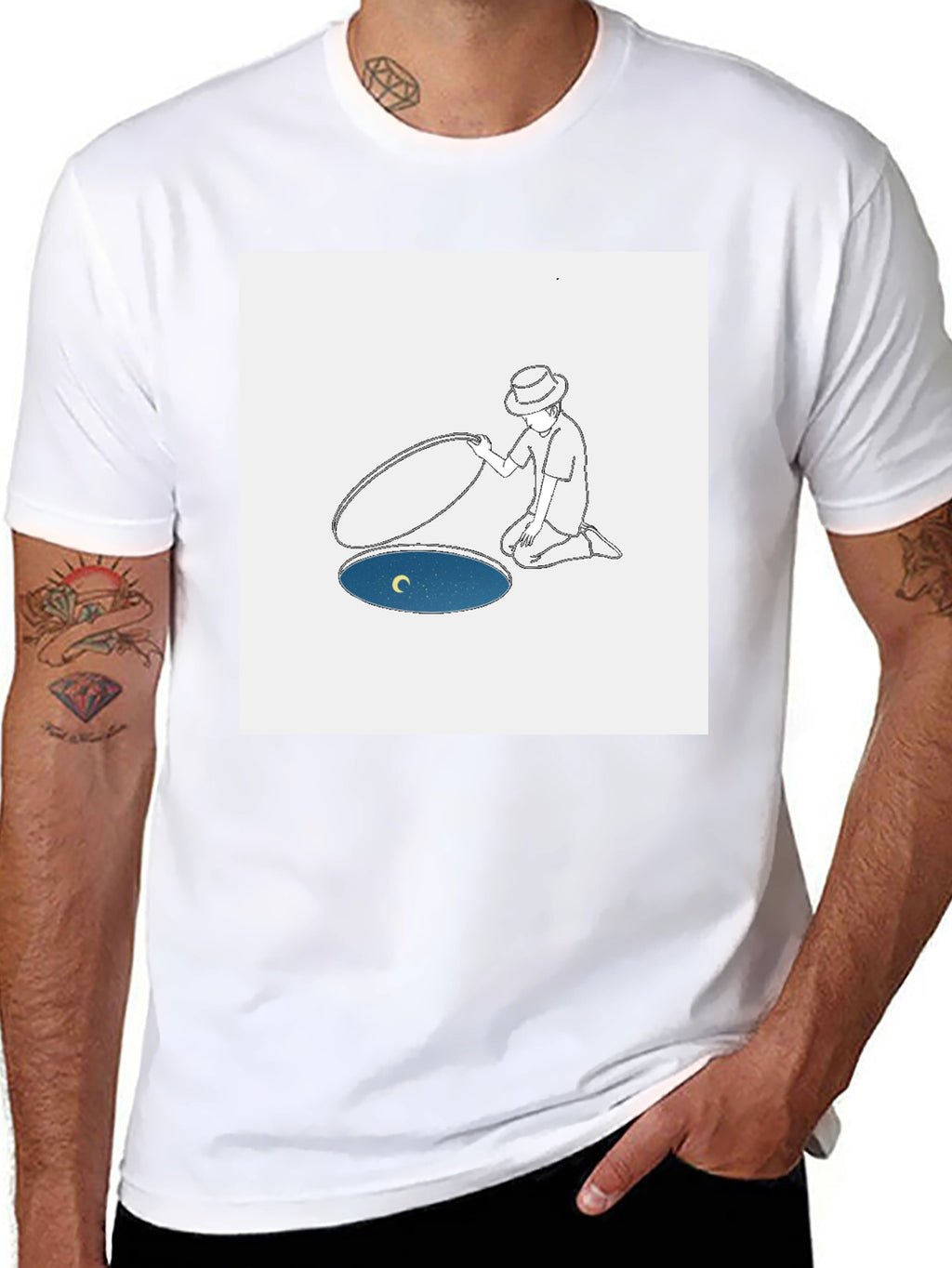 Man Opening Moon T-Shirt - Black Cotton Tee