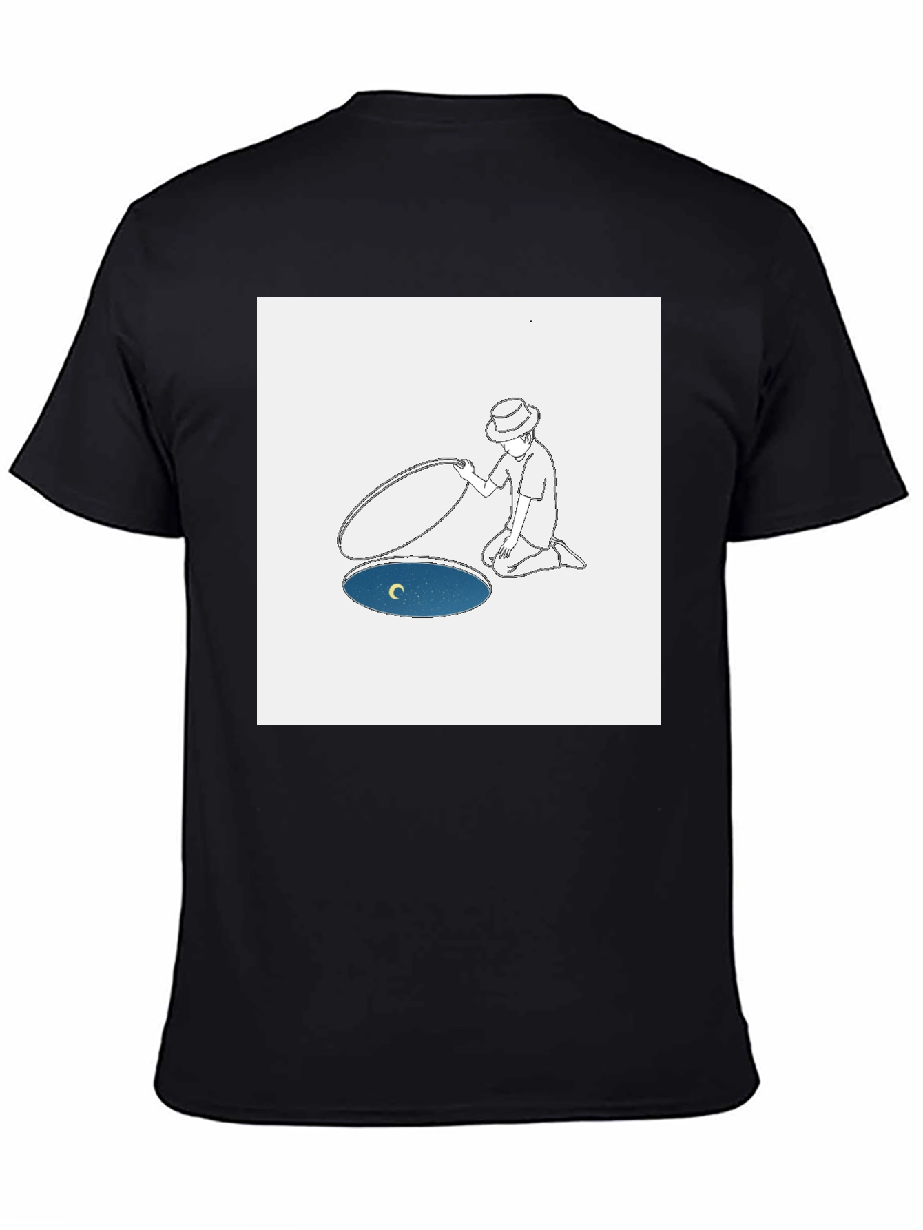 Man Opening Moon T-Shirt - Black Cotton Tee
