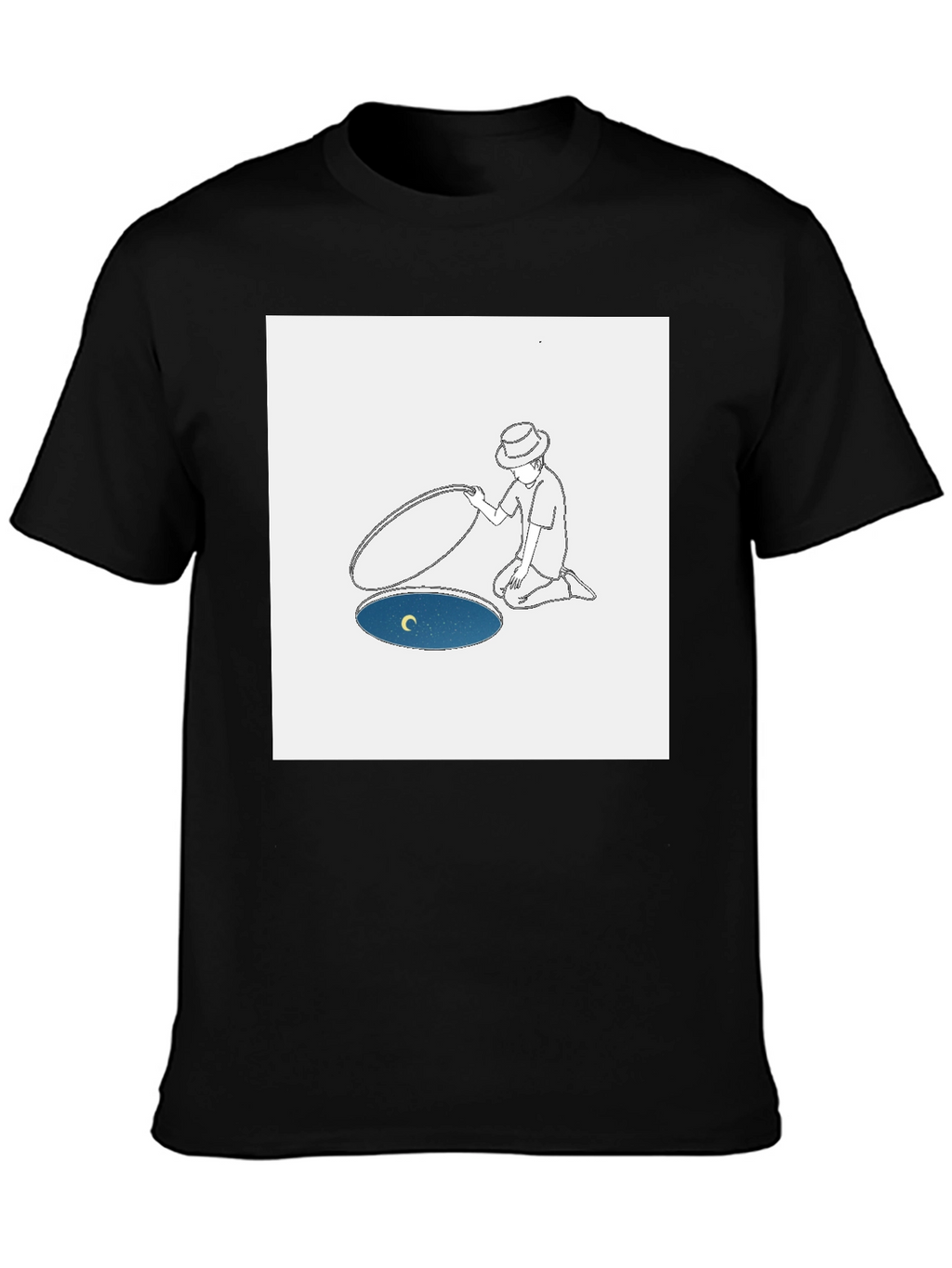 Man Opening Moon T-Shirt - Black Cotton Tee