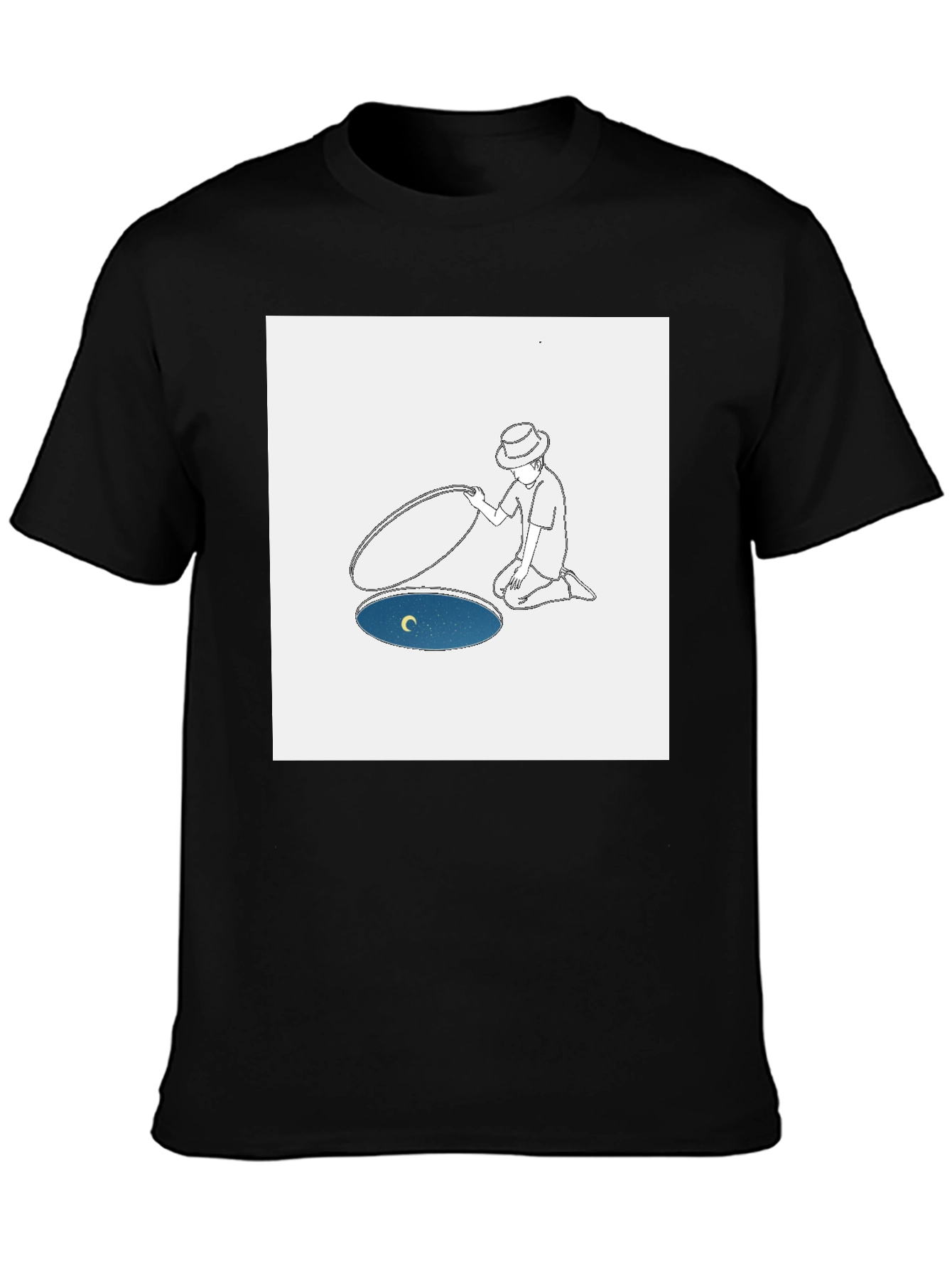 Man Opening Moon T-Shirt - Black Cotton Tee