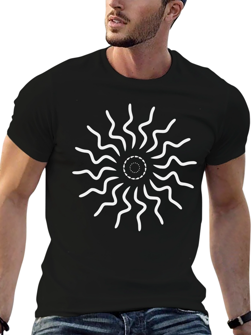 Abstract Sunburst Black T-Shirt
