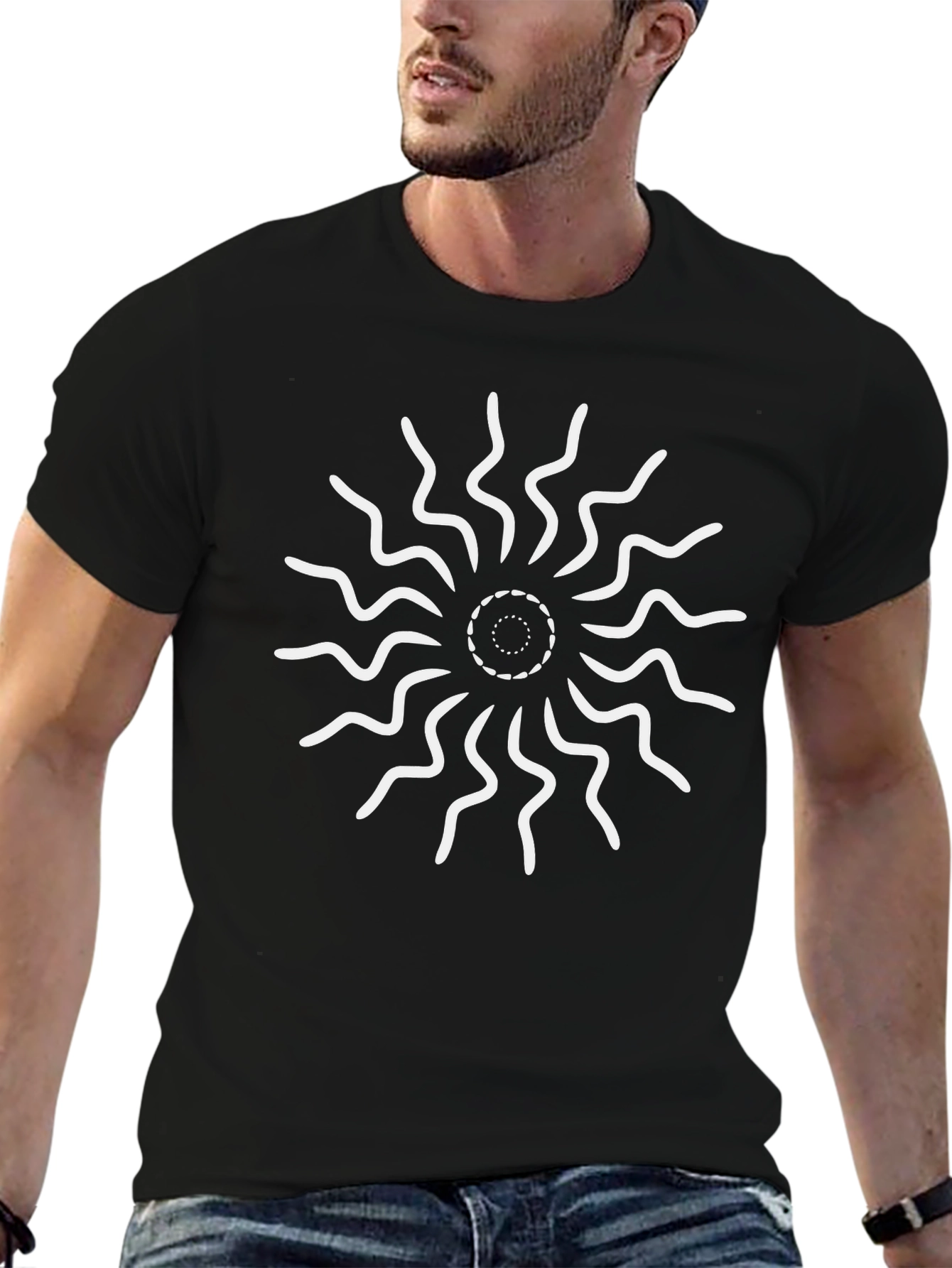 Abstract Sunburst Black T-Shirt