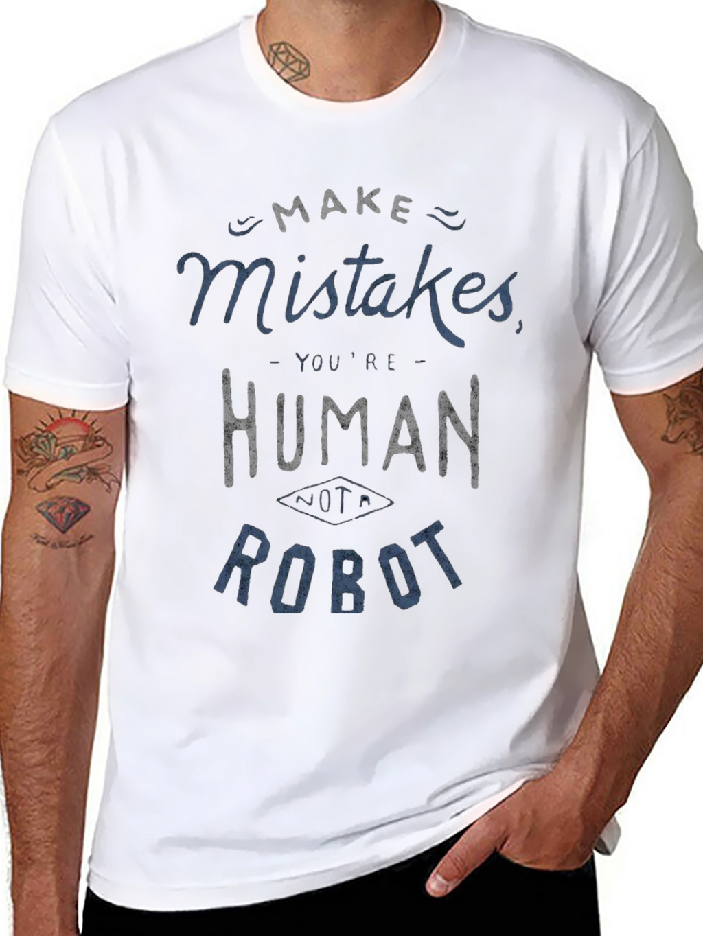 Make Mistakes Youre Human Not a Robot Black T-Shirt