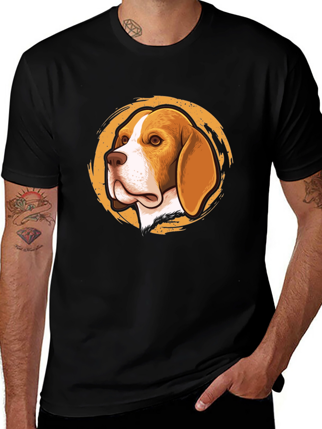 Beagle Dog Graphic Print Black T-Shirt