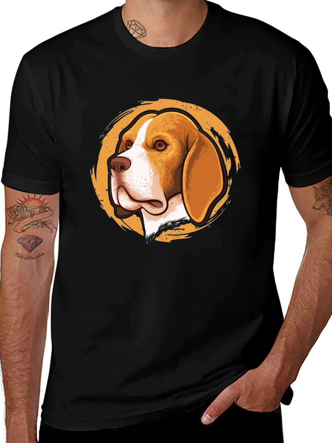Beagle Dog Graphic Print Black T-Shirt