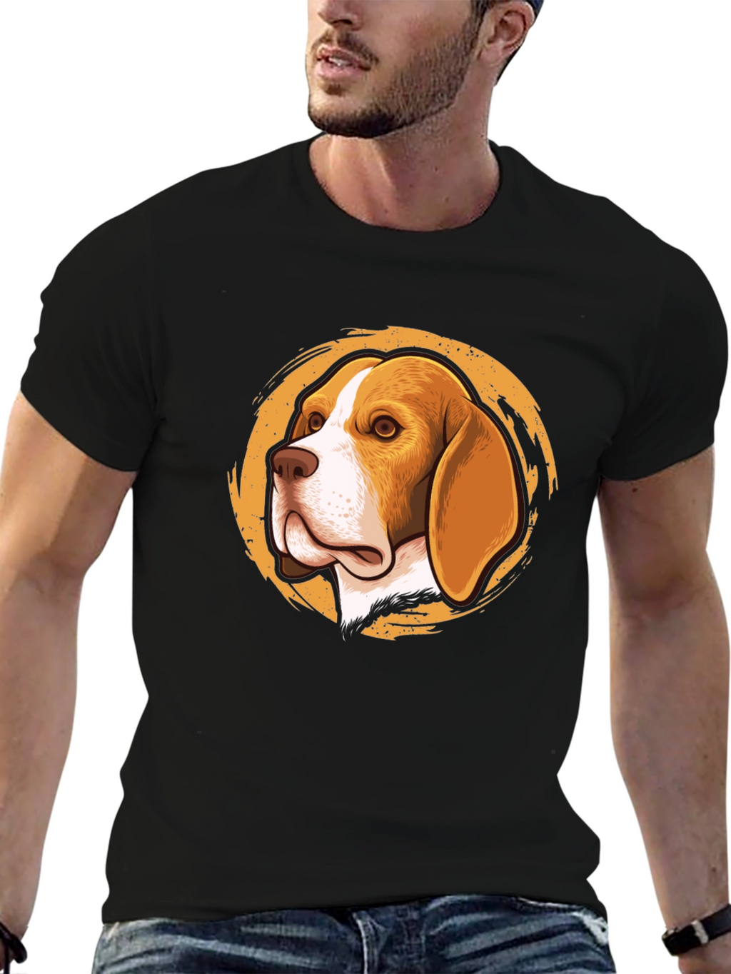 Beagle Dog Graphic Print Black T-Shirt