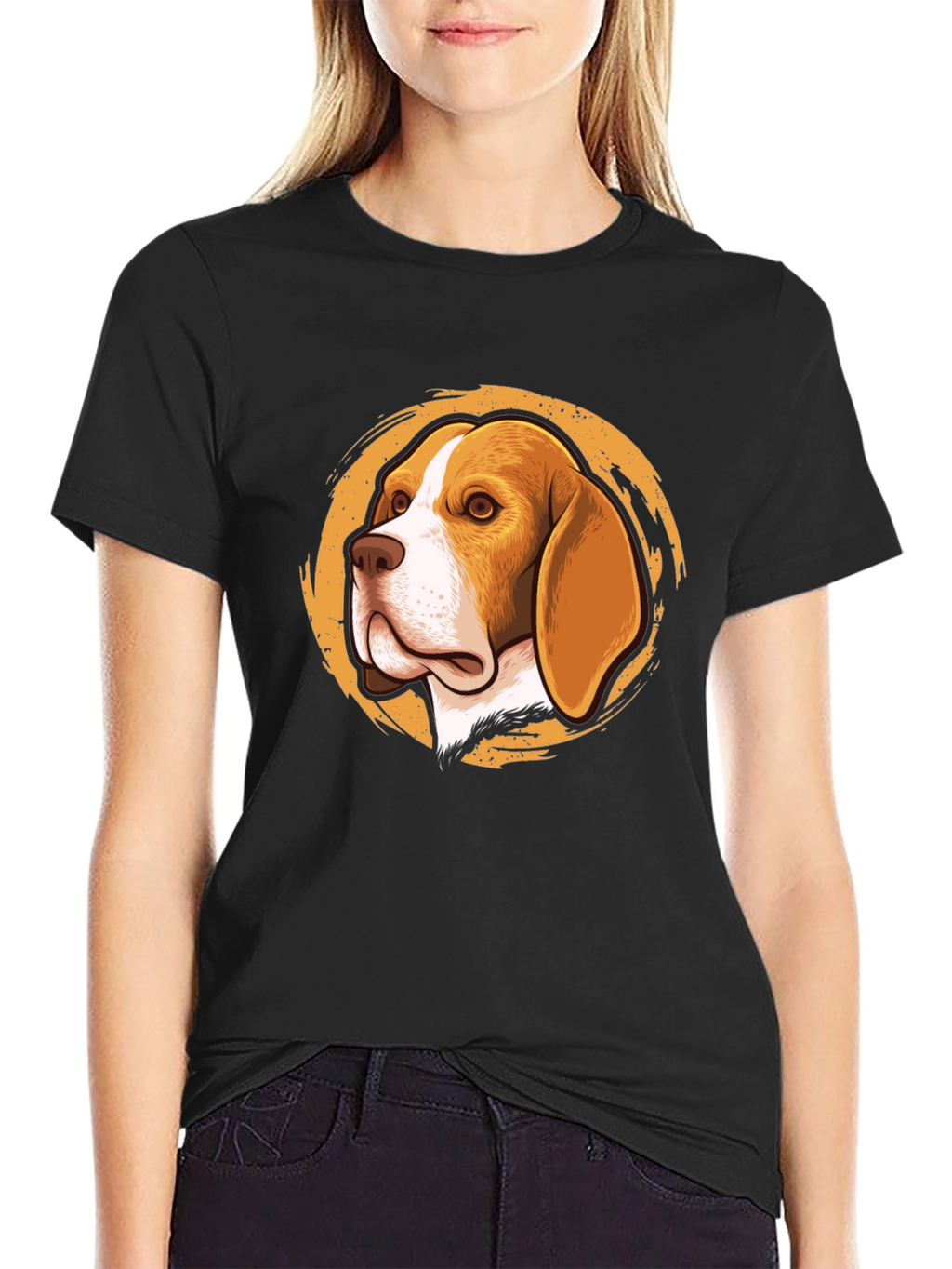 Beagle Dog Graphic Print Black T-Shirt