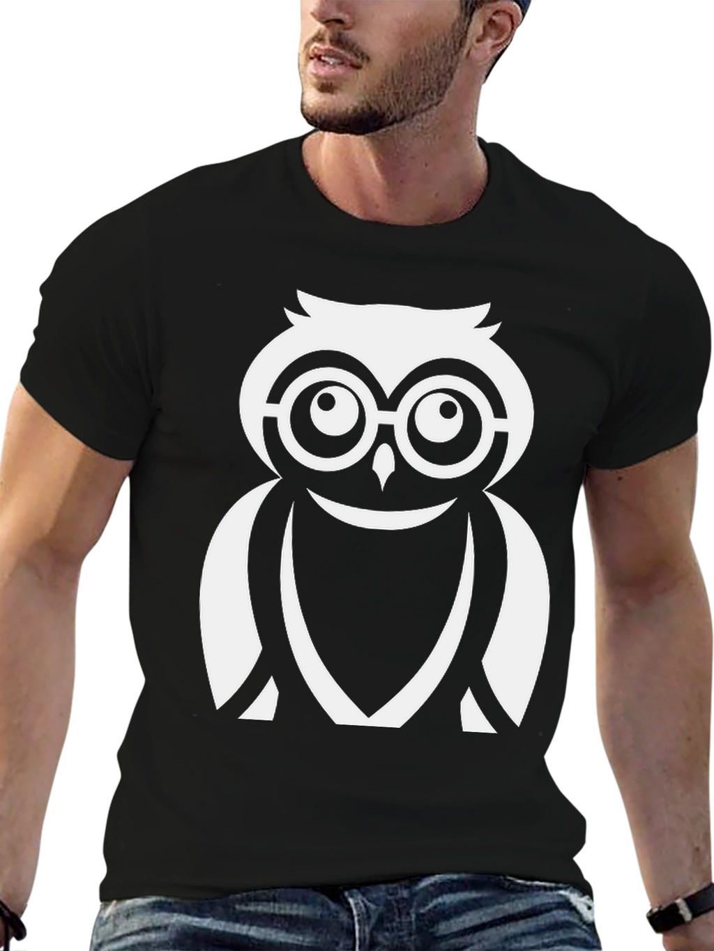 Cool Owl Graphic Tee - Black Cotton Blend