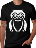 Cool Owl Graphic Tee - Black Cotton Blend