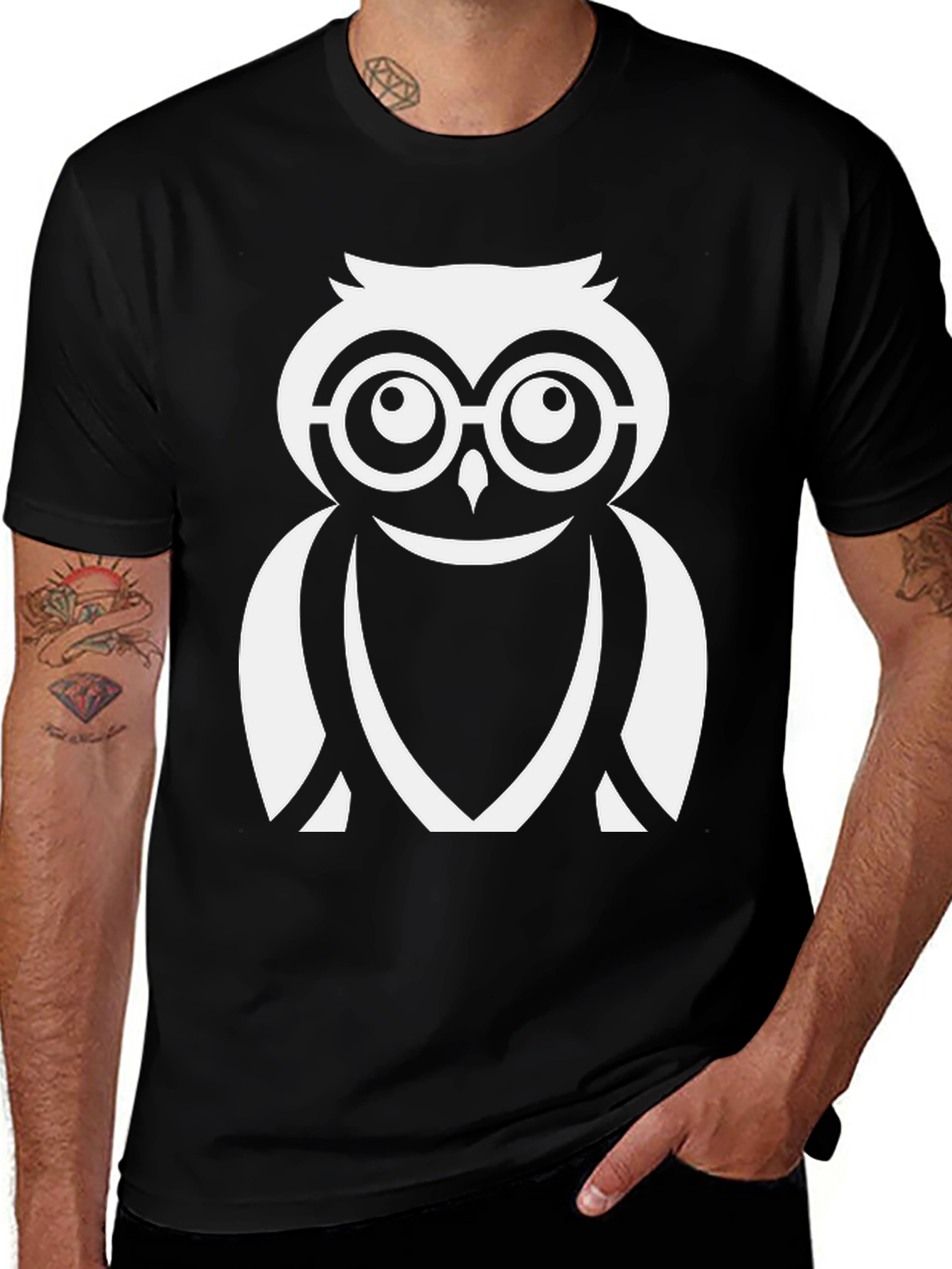 Cool Owl Graphic Tee - Black Cotton Blend