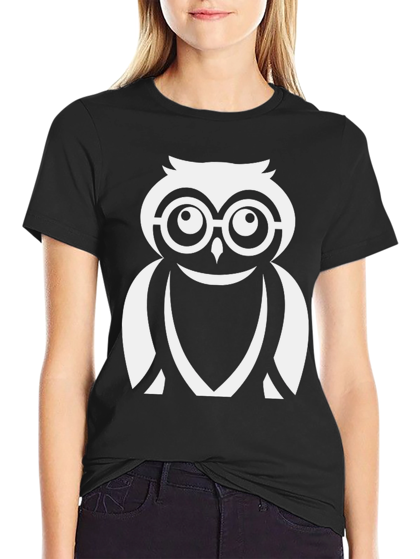 Cool Owl Graphic Tee - Black Cotton Blend