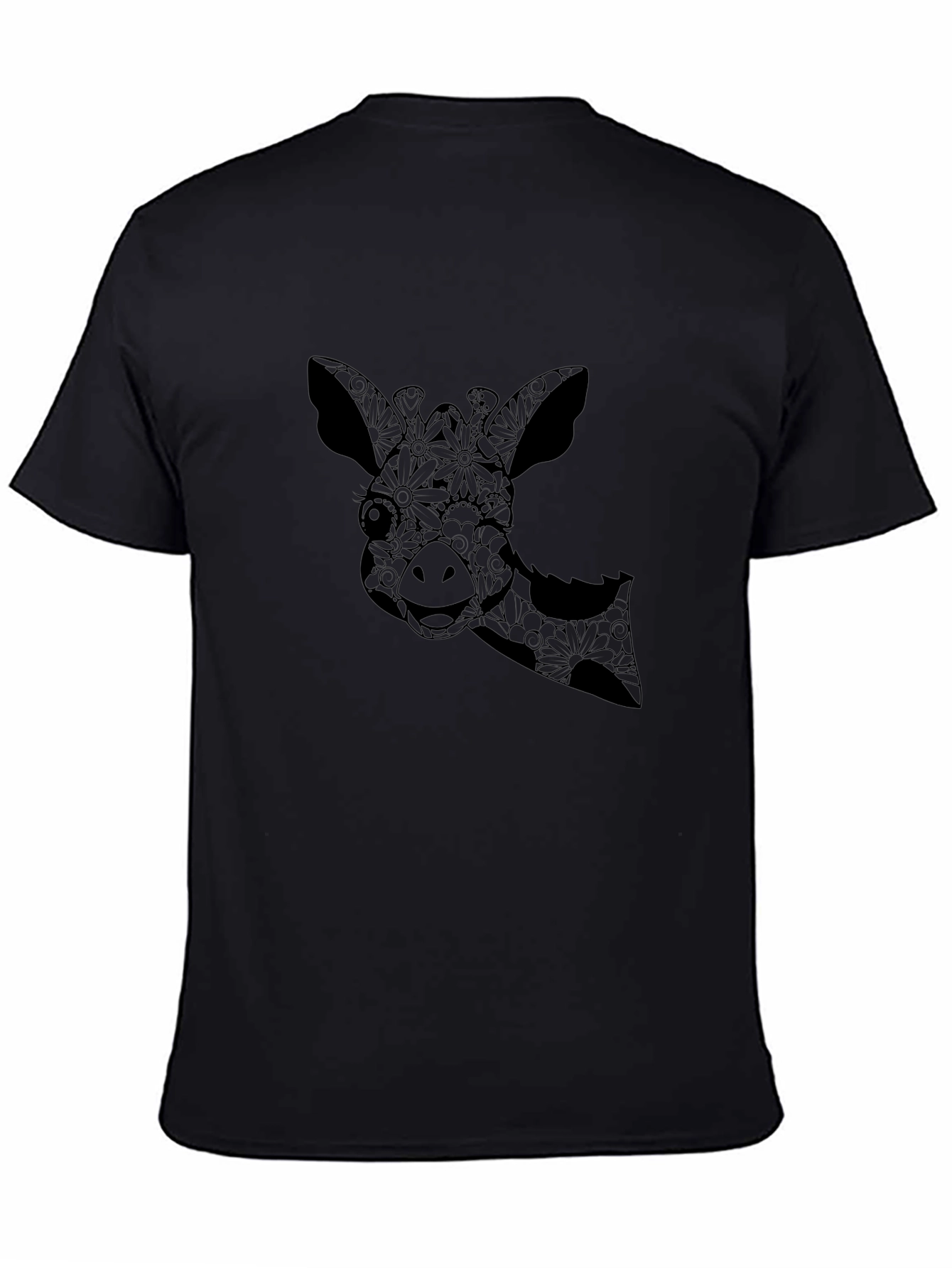 Giraffe Floral Print Black T-Shirt