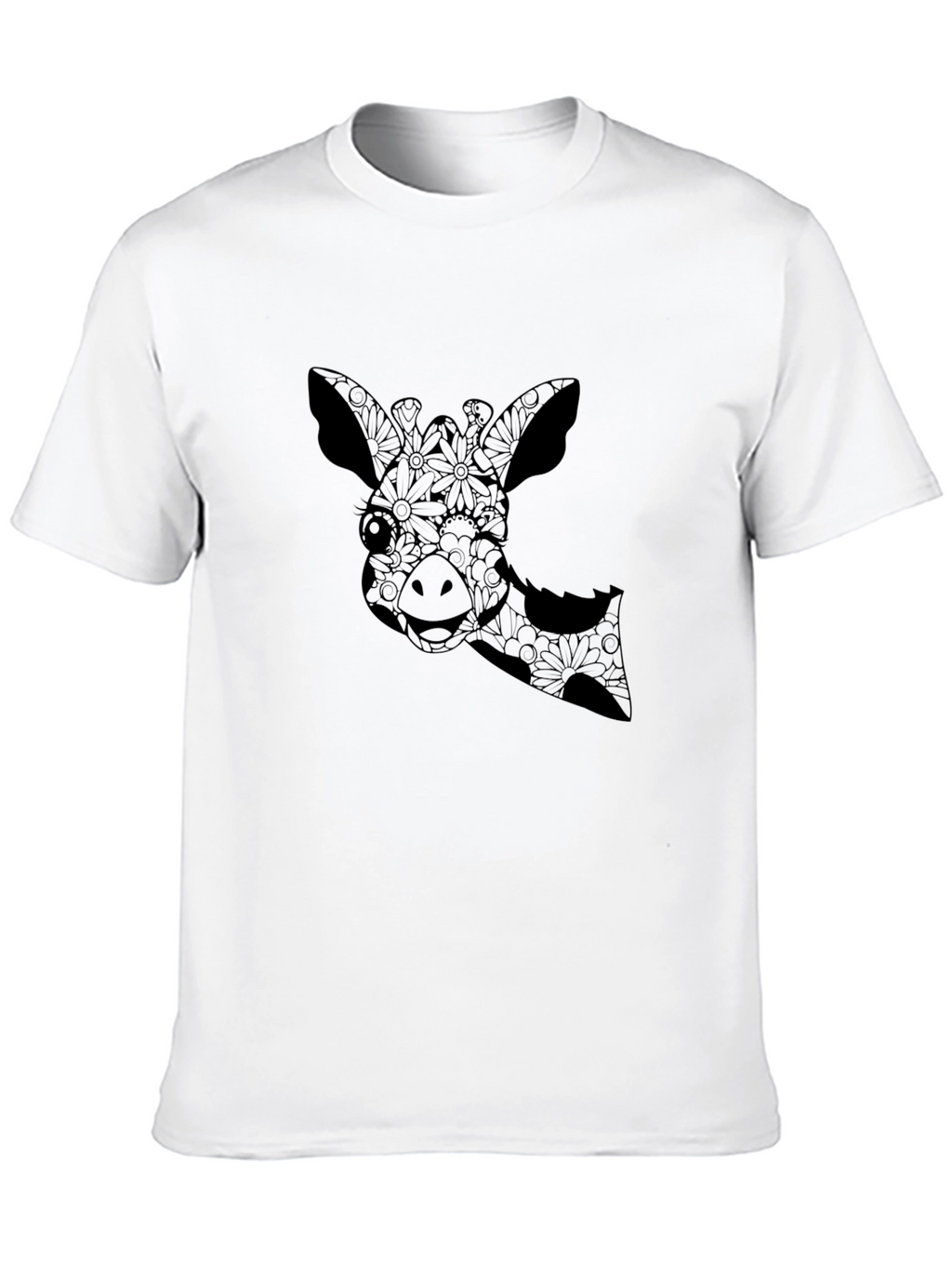 Giraffe Floral Print Black T-Shirt