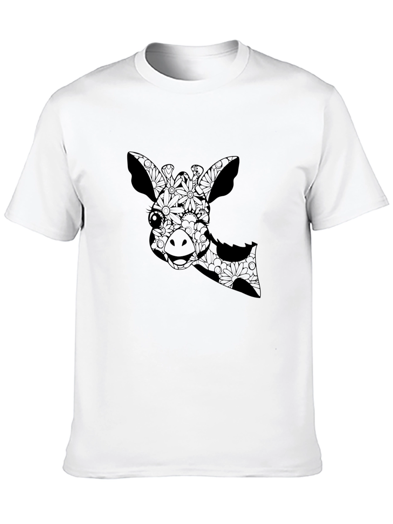 Giraffe Floral Print Black T-Shirt