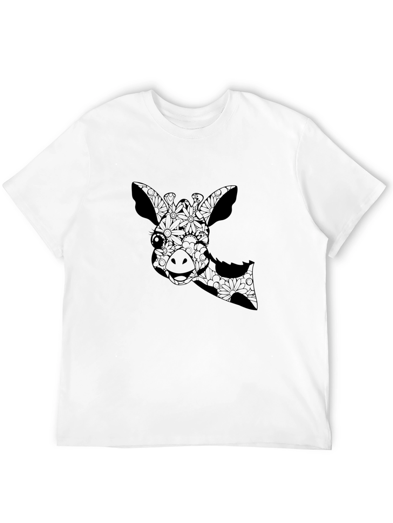 Giraffe Floral Print Black T-Shirt