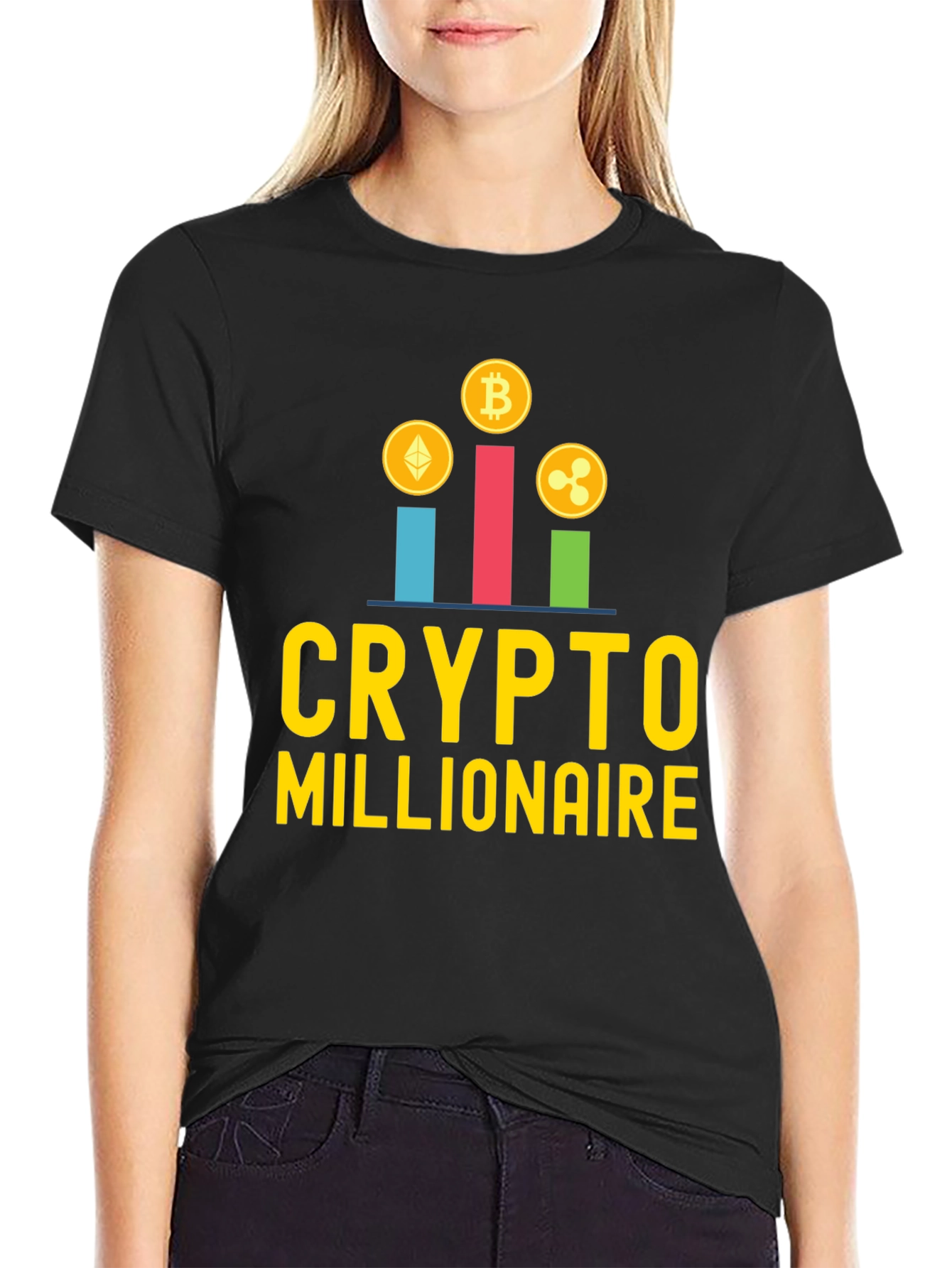 Crypto Millionaire Graphic Tee - Black Casual T-Shirt
