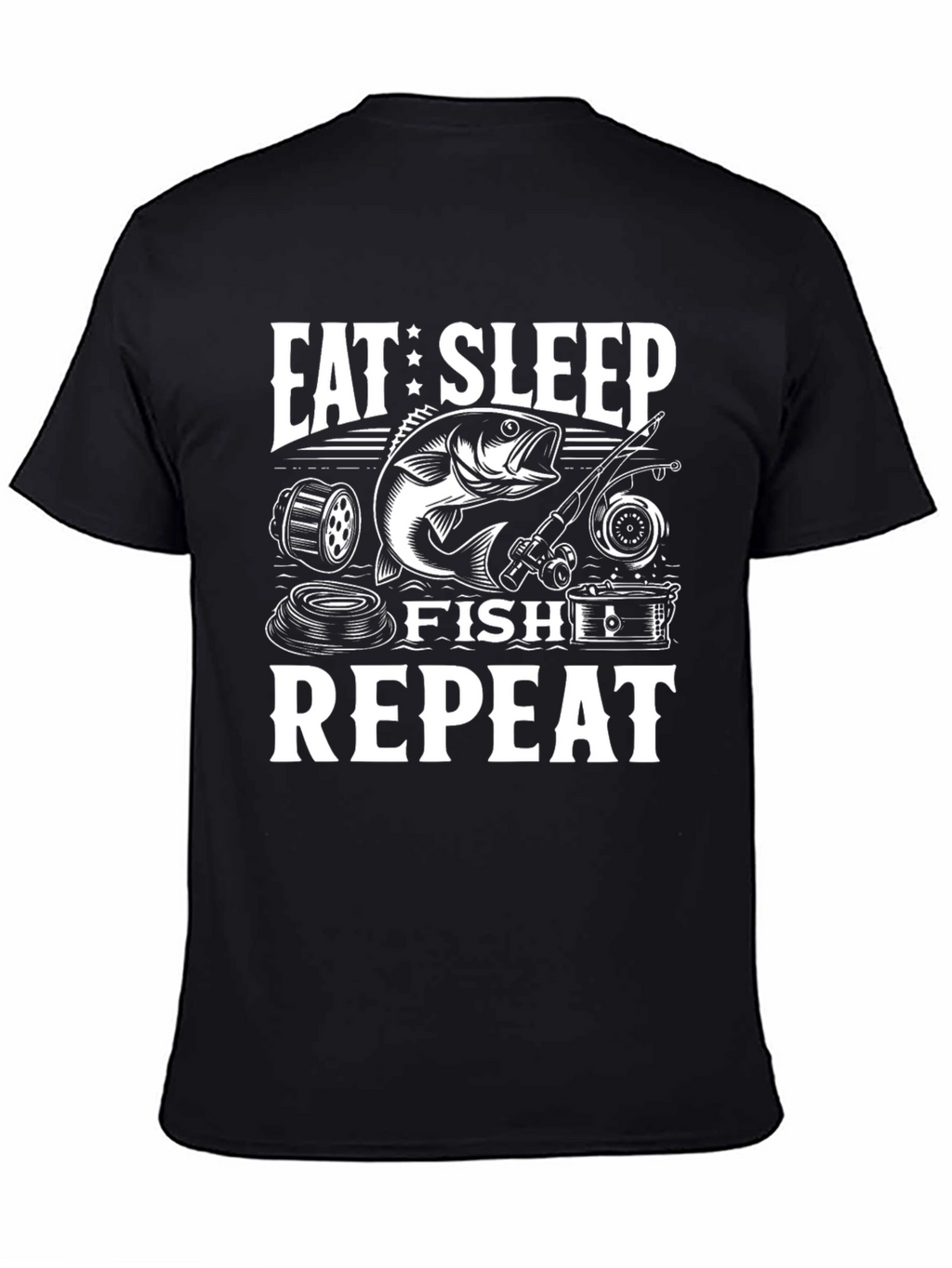 Eat Sleep Fish Repeat Black Graphic Tee