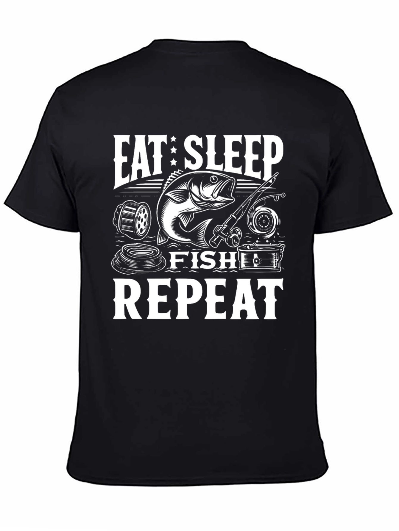 Eat Sleep Fish Repeat Black Graphic Tee