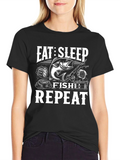 Eat Sleep Fish Repeat Black Graphic Tee