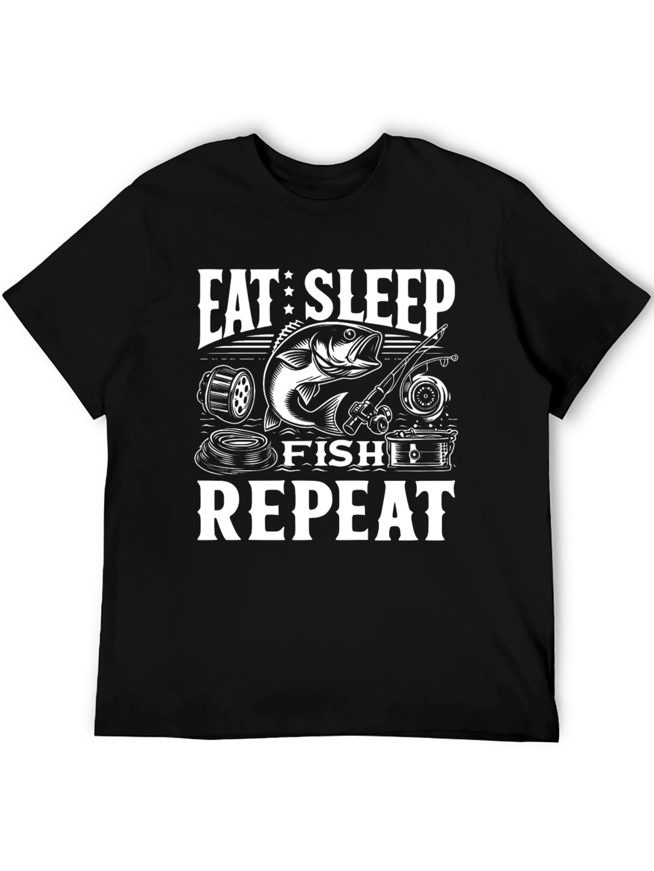 Eat Sleep Fish Repeat Black Graphic Tee
